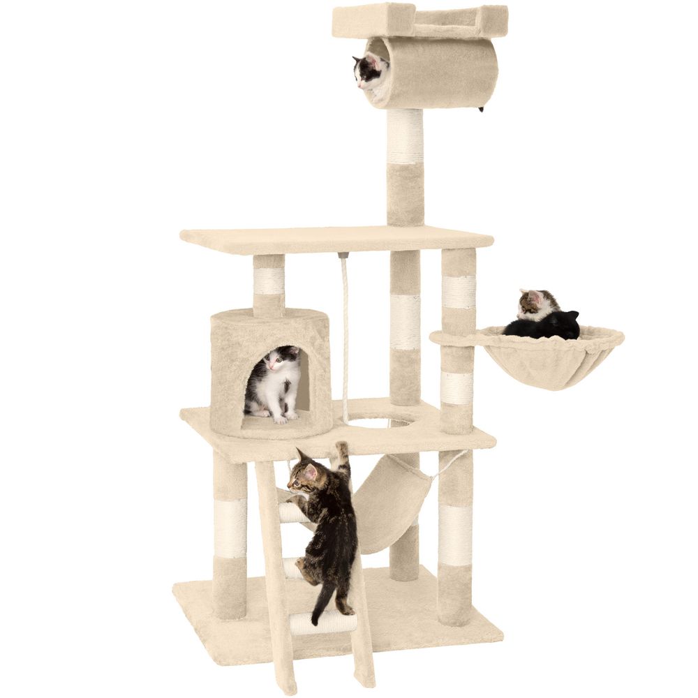 tectake® Kratzbaum Stokeley 141 cm inklusive Spielkordel und Kippschutz