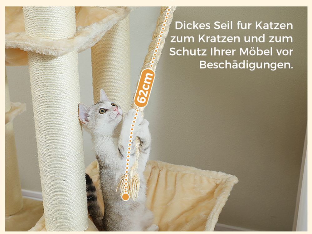 PAWZ Road Kratzbaum Grosse Katzen stabil mit 11cm Stämme, Kratzbaum XXL 170cm