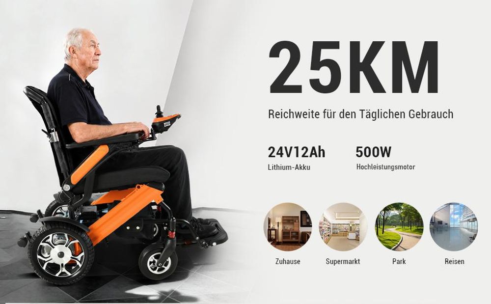 ZYGENAIR Elektrorollstuhl Orange - 25 km Reichweite – mehr Mobilität im Alltag