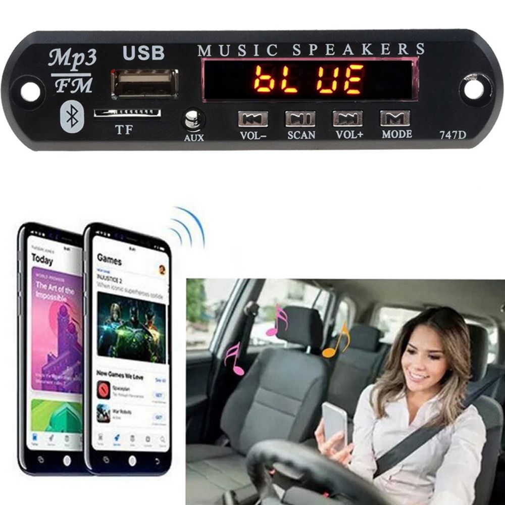 Autoradio Audio Board Bluetooth Adapter Multimedia KFZ Transmitter Kfz-Empfänger LCD AUX 3.5mm 7V-12V Modul USB Ladegerät FM Radio Unterstützt Retoo