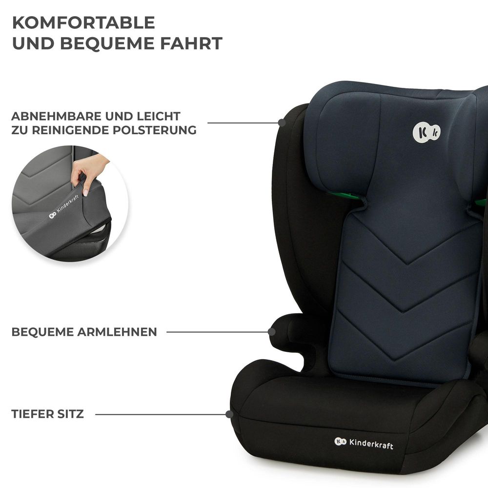 Kinderkraft I-SPARK 2in1 Kindersitz 100-150 cm (3,5-12 Jahre) - i-Size Standard - Leicht - H-GUARD Kopfstütze - SPS Seitenaufprallschutz - Schwarz