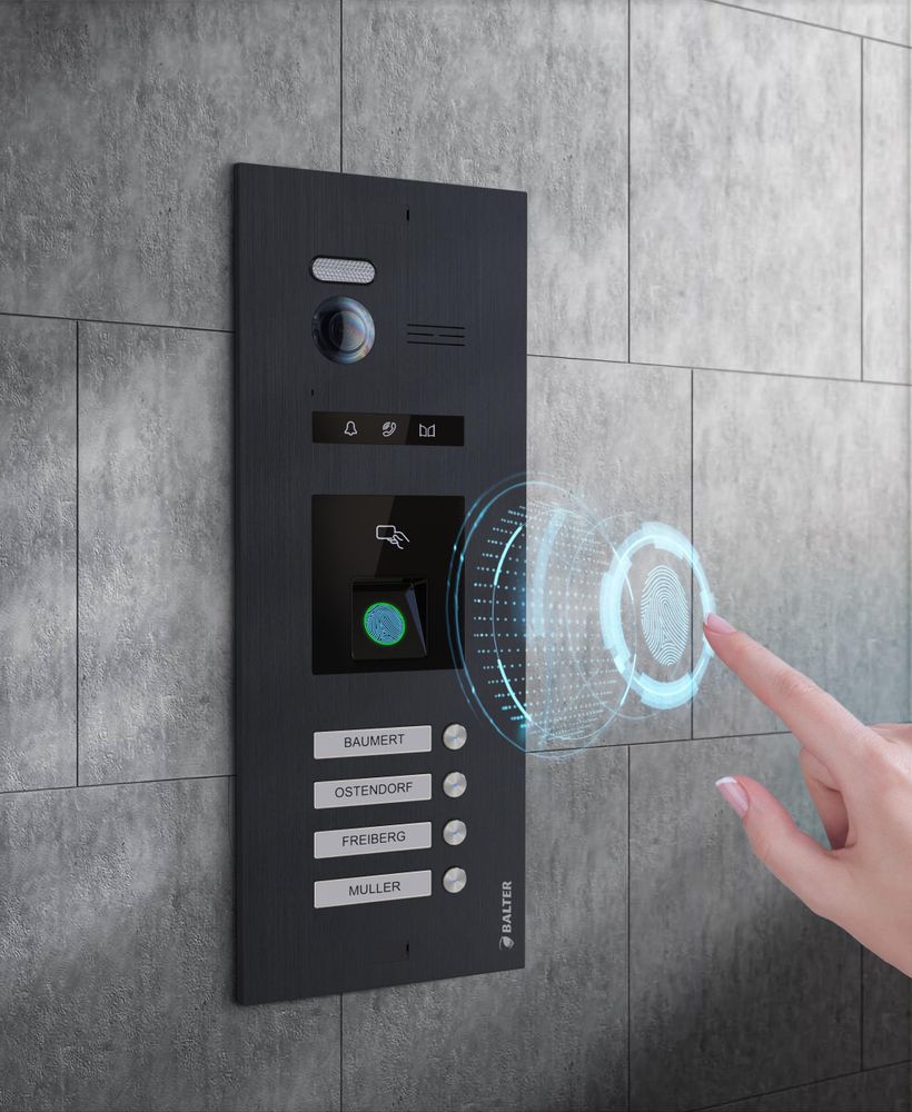 Balter EVO HD Video Türsprechanlage mit Fingerprint und RFID für 4 Familienhaus, 4x Monitore