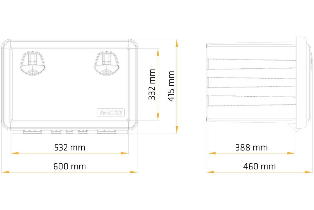 DAKEN JUST 81104 Werkzeugkasten 70l Staukasten 600x415x460 mm für LKW Anhänger inkl Halterungen robuste Box für Unterflurmontage spritzwassergeschützt