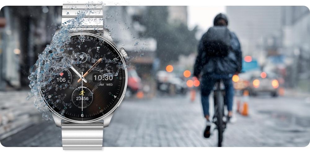 Smartwatch Forever Grand SW-710 pour Homme, 1,45", Argent, Tracker d'Activité, Verre Trempé, Étanche IP67, 100 Modes Sportifs, 2 Bracelets inclus