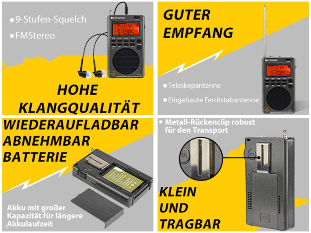 Retekess TR110 Tragbares Digitalradio, Kurzwellen BBS Funktion, FM MW Air Band Weltweiter, Sleep-Timer, externe Antenne, für Ausflüge im Freien
