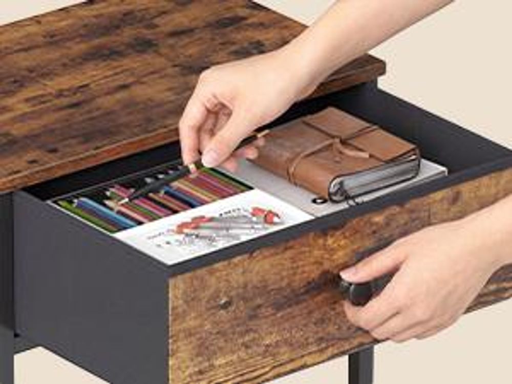 SONGMICS Bestelltisch mit Schublade, Nachtschrank mit Ablage, Nachttisch für Wohnzimmer, Schlafzimmer, Holz, braun
