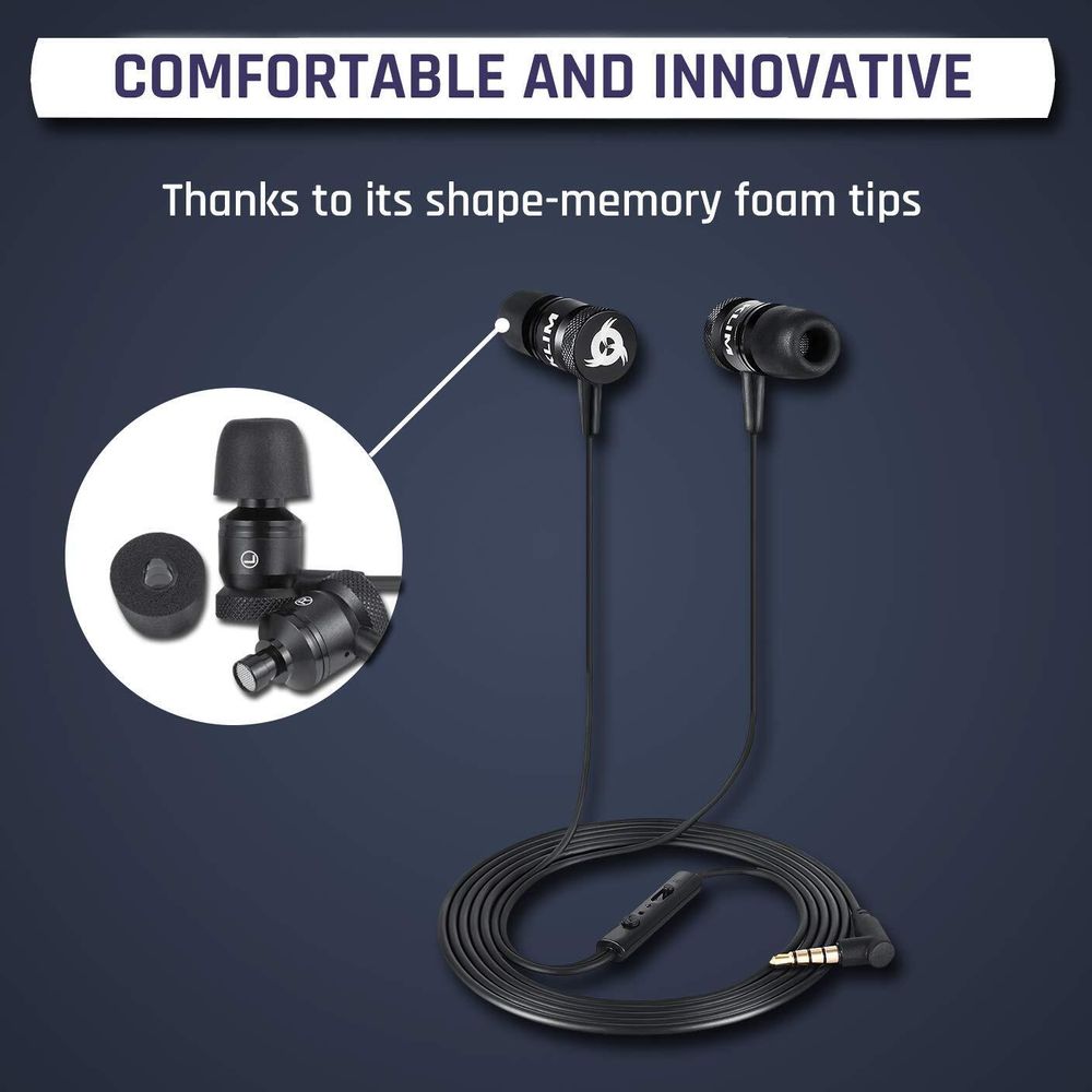 KLIM Fusion Kopfhörer in Ears mit Mikrofon - Langlebig - Innovativ: In-Ear Kopfhörer mit Memory Foam - 3.5 mm Jack - Sport Gaming In Ear Kopfhörer - Schwarz