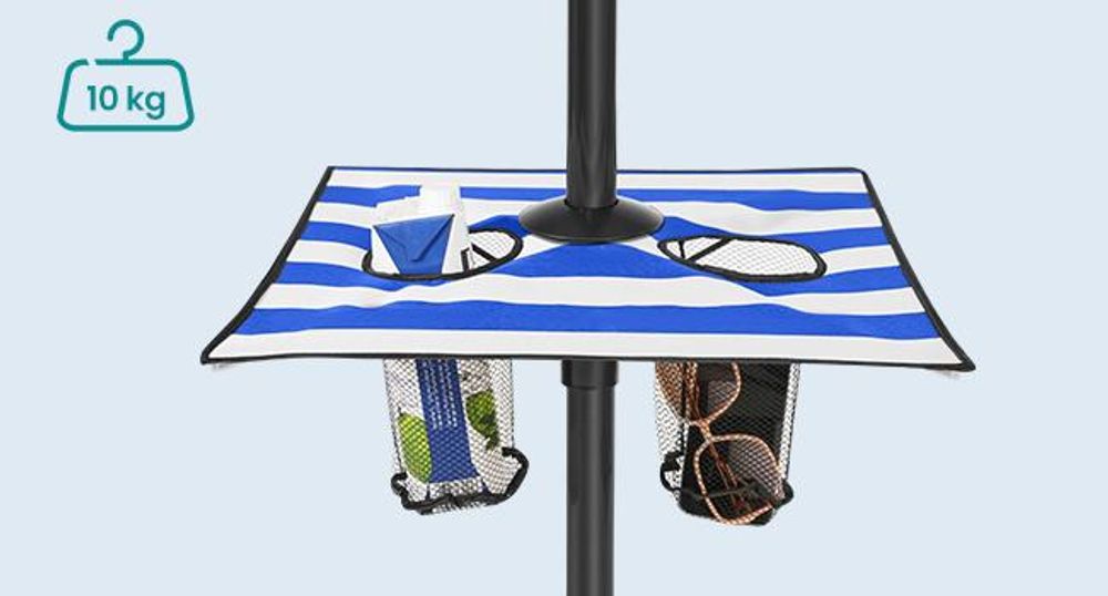 SONGMICS Sonnenschirm ∅160 cm, Strandschirm, Sonnenschutz UPF 50+, Ablagefläche