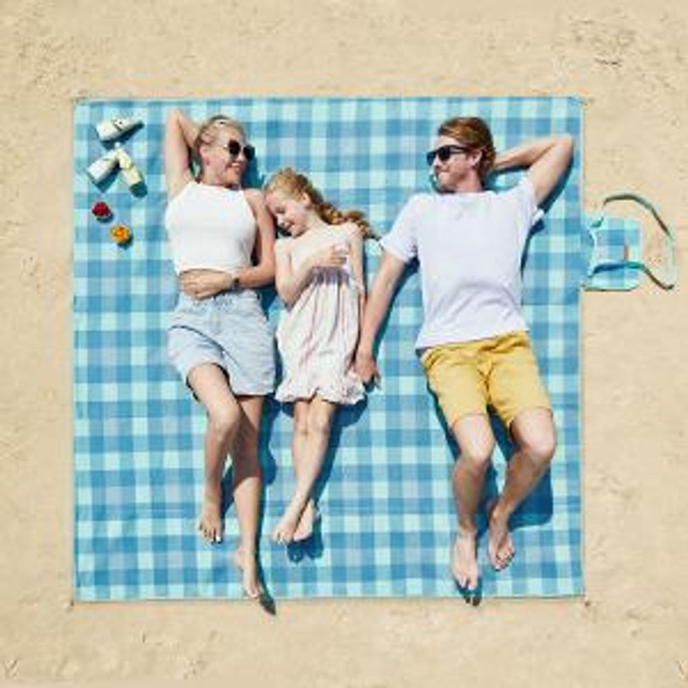 SONGMICS Picknickdecke, 200 x 200 cm, mit 4 Erdankern, wasserdicht, grün-blau