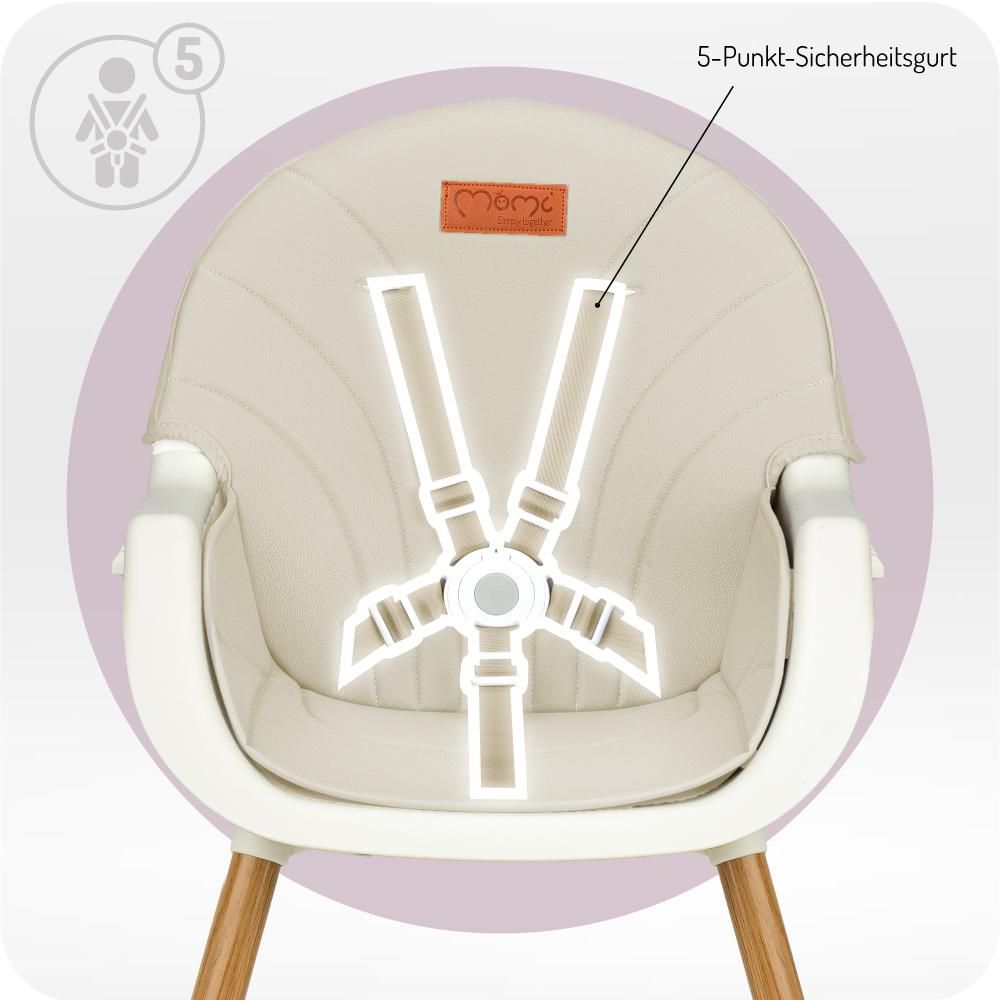 MoMi REKI – Evolutiver Baby Hochstuhl mit 2 Sitzpositionen & spülmaschinenfester Tablett, 6–36 Monate, bis 20 kg – Beige