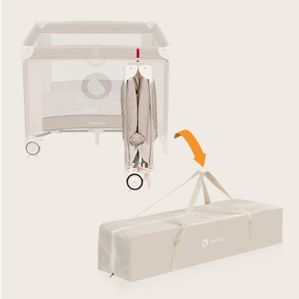 Lionelo Laufgitter Bonnie bis 15 kg, Seitlicher Zugang mit Reißverschluss, Seiten mit Luftmaschen, schnell zusammenklappbar, gebremste Räder Beige