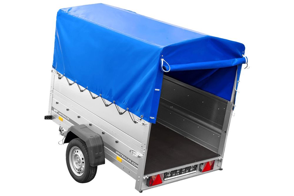 PKW-Anhänger 200x125 UNITRAILER GARDEN 201 KIPP mit Bordwandaufsatz und blauer Hochplane
