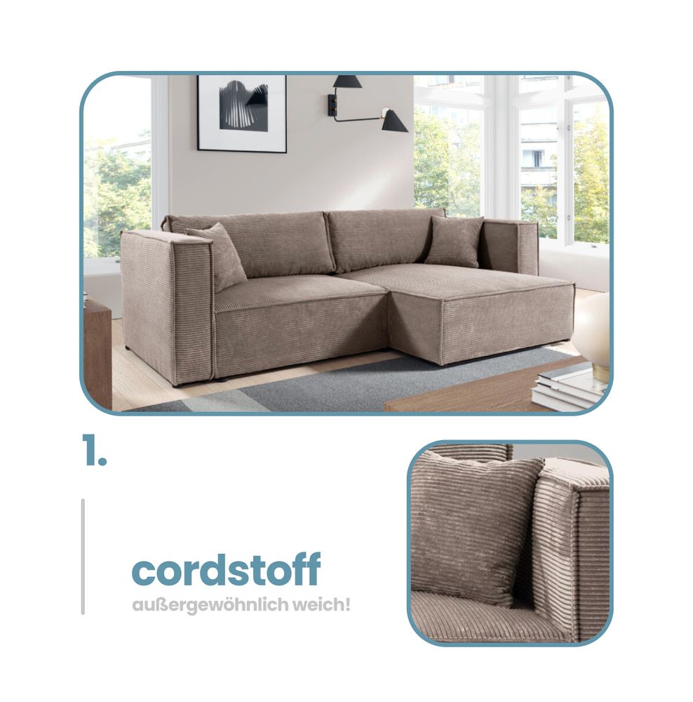 cord ecksofa mit schlaffunktion