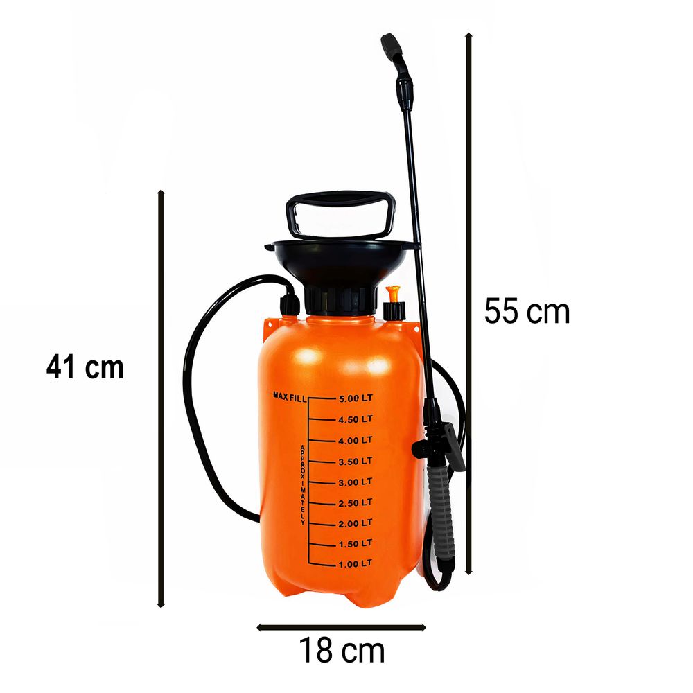 Sprühgerät 5L Unkrautspritze, Drucksprüher Pumpsprüher, Drucksprühgerät Düse Schlauch 1,2 für Essigsäure, Wasser, Dünger, Pflanzenschutz Orange Retoo