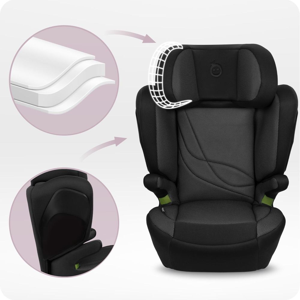 MoMi MEI – i-Size Kindersitz Gruppe 2/3 (100–150 cm, bis 36 kg) mit ISOFIX & 9-fach verstellbarer Rückenlehne – Schwarz
