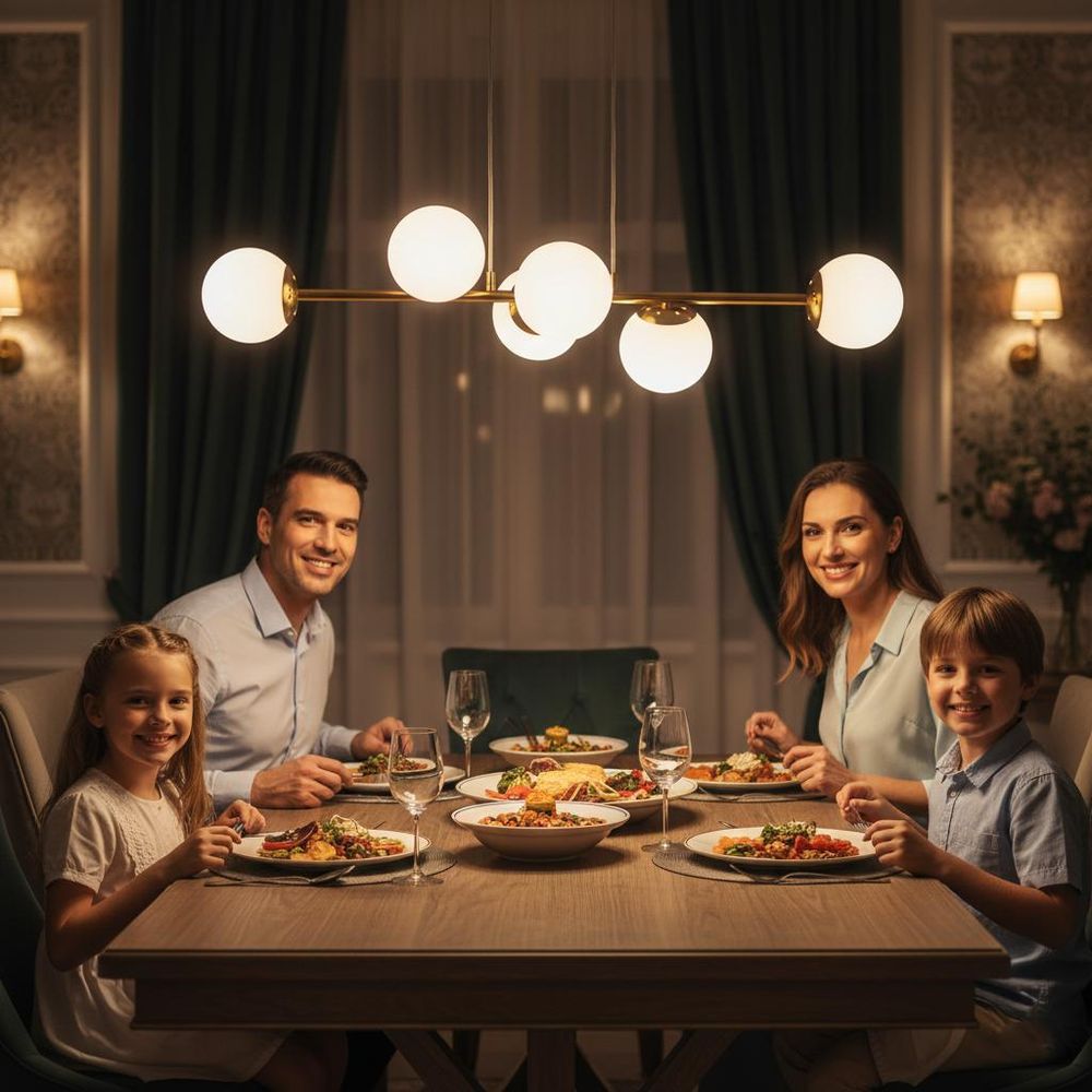 MasterLED Design Pendelleuchte Gold 6-flammig – Moderne E27 Glas-Hängelampe für Esszimmer & Wohnzimmer, Höhenverstellbar