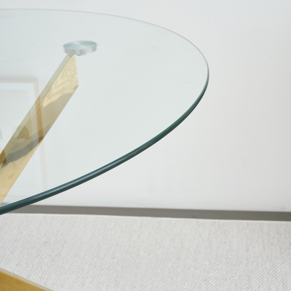 STILVORA Esstisch mit gehärteter Glasplatte, Runder Tisch mit goldfarbenen Beinen, Couchtisch im modernen minimalistischen Design,Tisch für 2–4