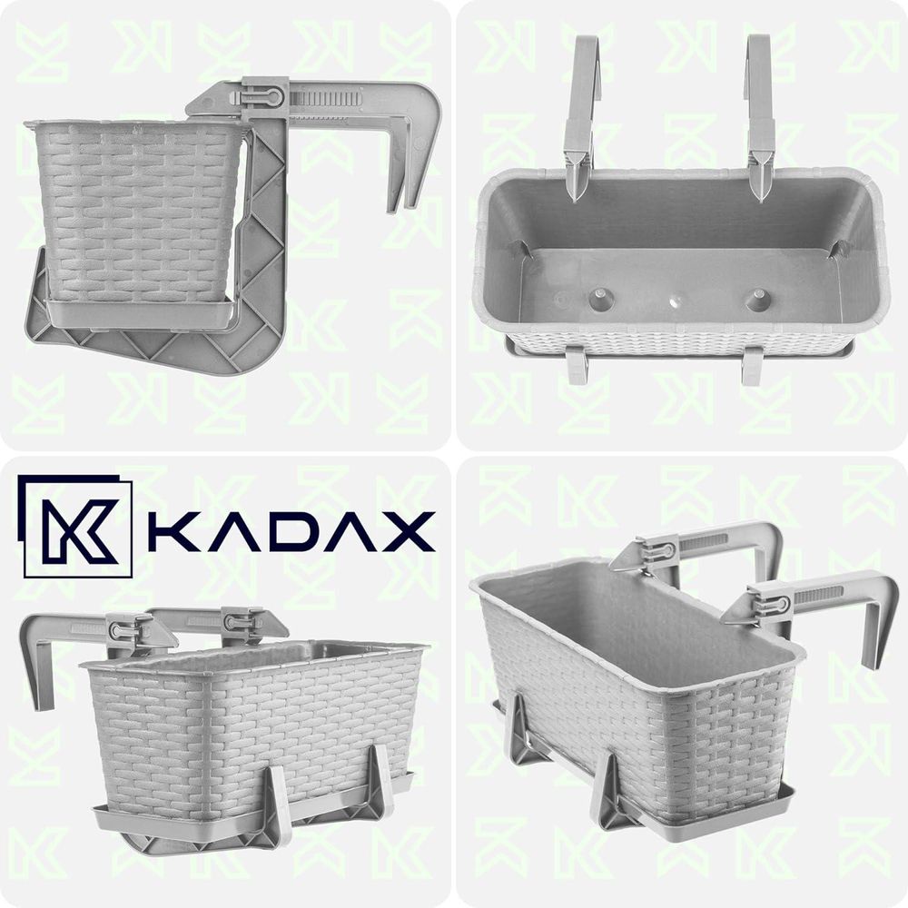 KADAX Balkontopf mit Untersatz "Frette", Balkonkasten mit Griffen, 40cm, Grau