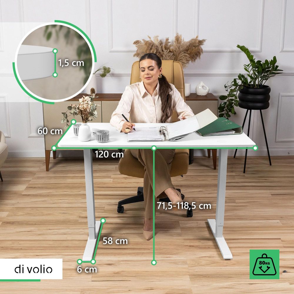 di volio psací stůl elektrický 120 x 60 cm Amone - bílý