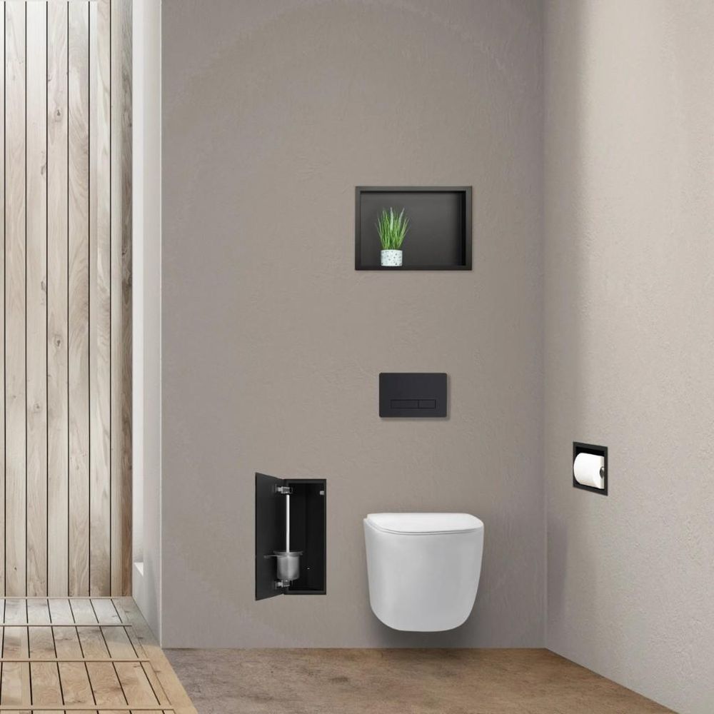 Dezent verborgener WC-Bürstenhalter zur Unterputzmontage neben dem Wand-WC