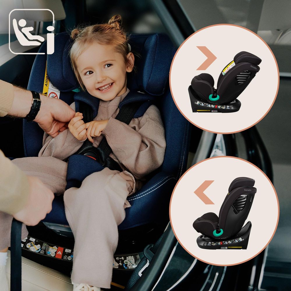 Lionelo Autokindersitz Bastiaan One i-Size, ab Geburt bis 12 Jahren, ab 0 kg bis 36 kg, Dri-Seat, 360 Grad - Black Carbon