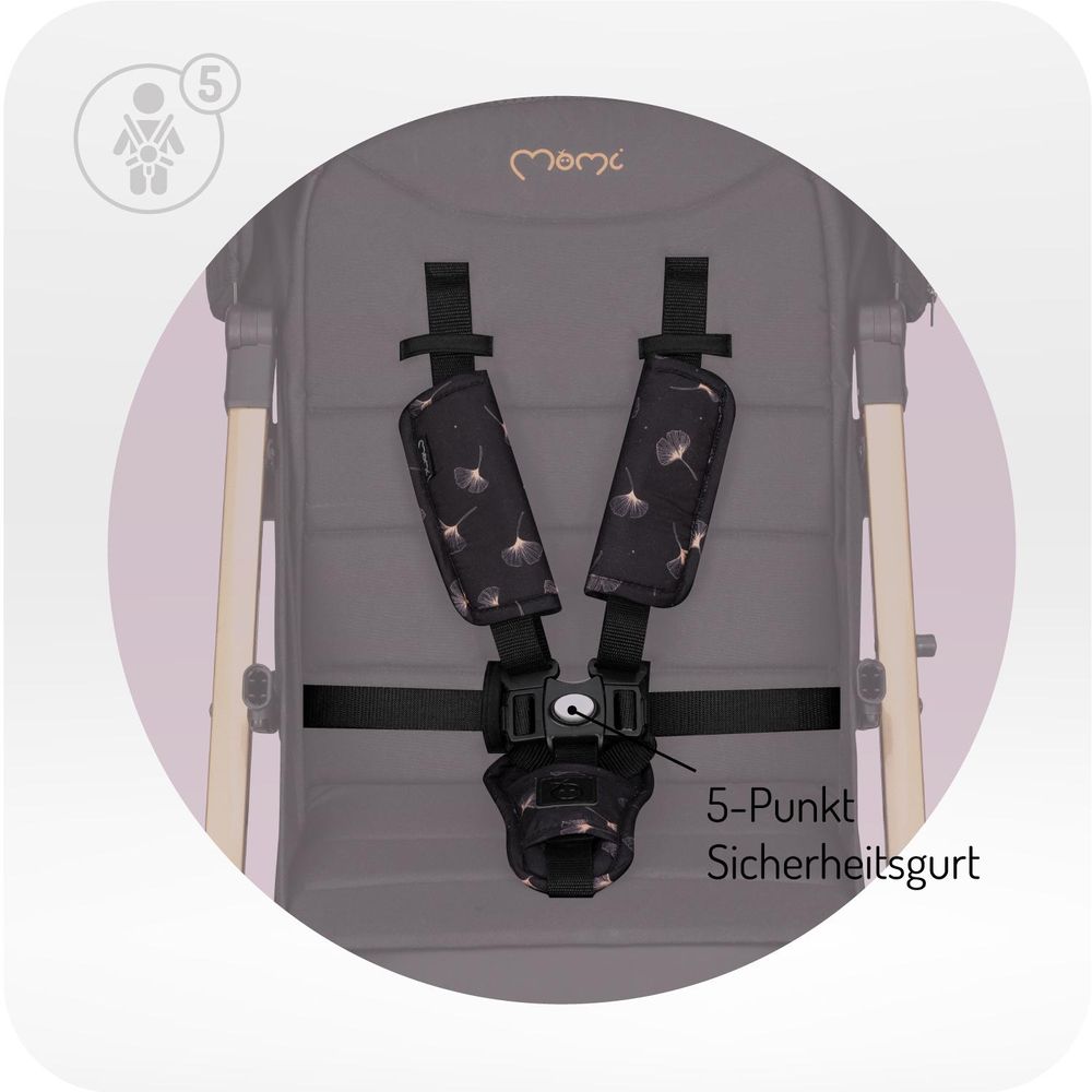 MoMi ESTELLE DAKAR – Ultraleichter Baby Kompaktbuggy mit XL-Rädern, Einhand-Faltung & Trolley-Funktion, inkl. Zubehör, ideal für Reisen – Schwarz/Gold