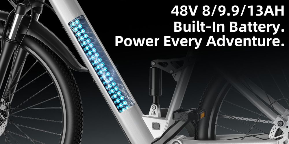 PiXELPiLOT T8S E Bike, Trekking E-Bikes Doppelte Federung, 250W Pedelec, 48V 8Ah Akku, Shimano 7-Gang, LED-Licht, LCD Display