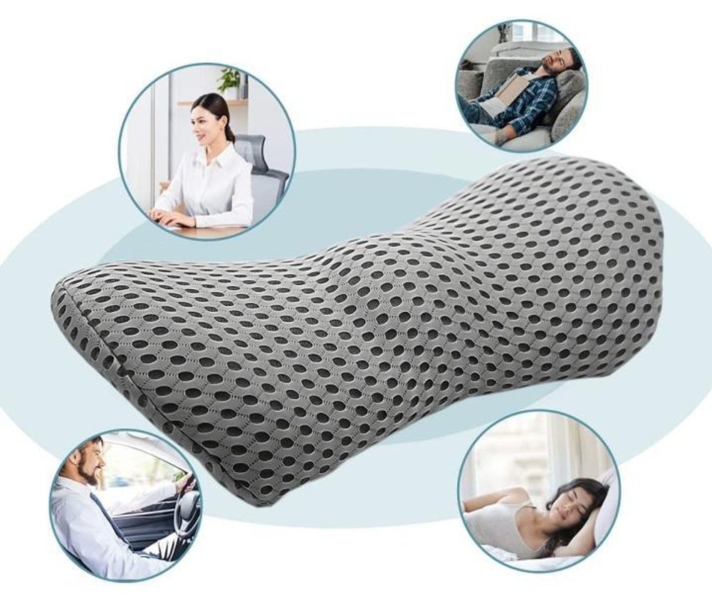 Bedrový vankúš, profilovaný, z pamäťovej peny, sivý, do auta, kancelárie, na spanie