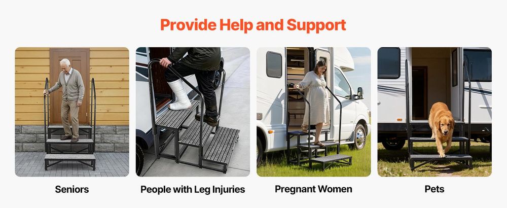 VEVOR Wohnmobiltreppe 3 Stufen mit 2 Handläufen 300kg Rutschfest für Camper