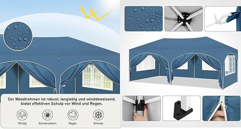 WOLTU Pavillon, mit Seitenwänden, wasserabweisend UV-Schutz, blau