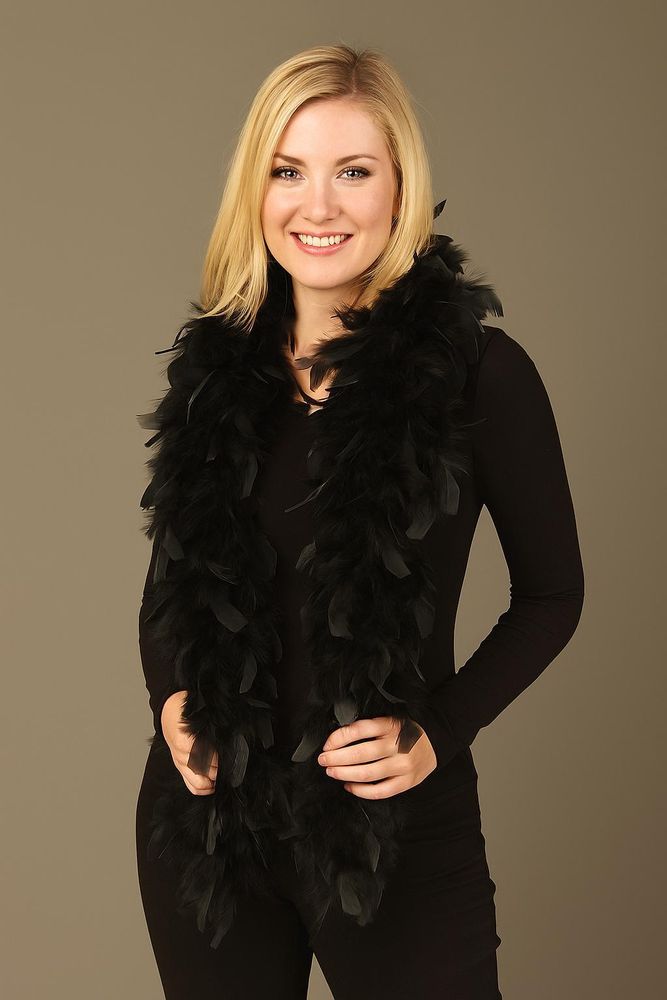 Federboa einfarbig, Länge ca. 1,80m, Federstola Federschal Kostüm Karneval 20er Jahre Charleston Burlesque kuschelig (schwarz)