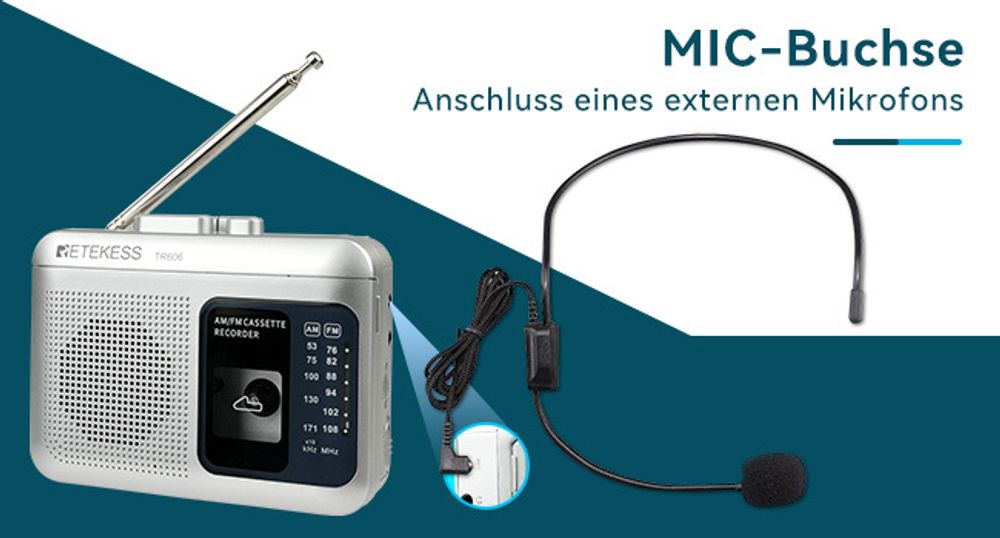 Retekess TR606 Walkman-Kassettenrekorder,Tragbarer Kassettenspieler, FM-AM-Radio, , 3,5 mm Kopfhöreranschluss, spielt alte Kassetten ab (Silber)