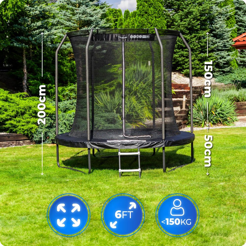 Thunder Gartentrampolin Elite 183 cm 6 ft Innennetz 150 kg Schwarz