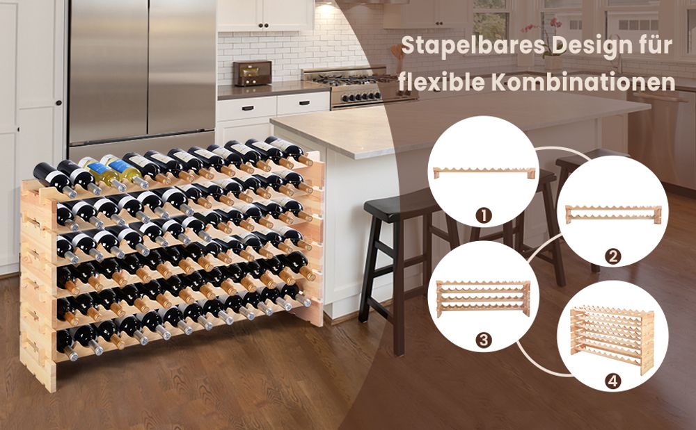 COSTWAY Weinregal Weinständer Flaschenregal Flaschenständer für 72 Flaschen Massivholz