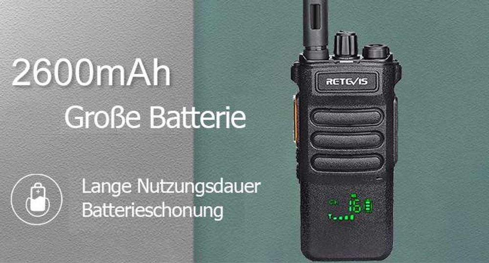 Retevis RT86 Funkgeräte set, Großer Reichweite, 2600 mAh, 16 Kanäle, VOX Scan, Squelch, Für Baustellen, Schule, Lager