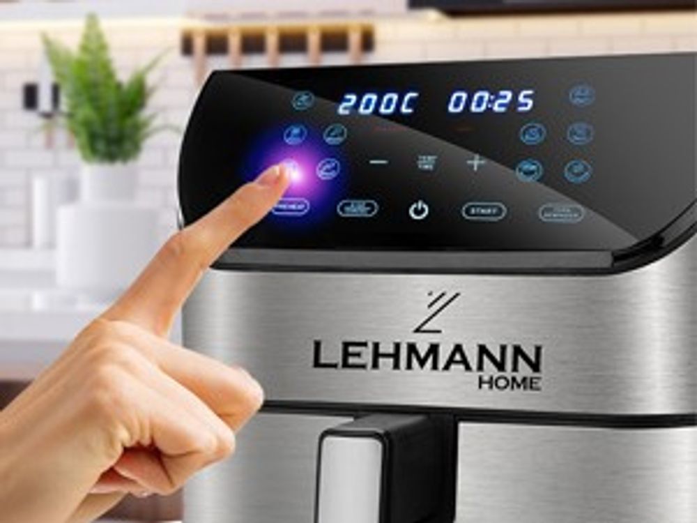 Lehmann Heißluftfritteuse 8 Liter XXL, 1800 W Friteuse Heissluft, Air Fryer mit 10 Programmen, gesunde Lebensmittel ohne Fett