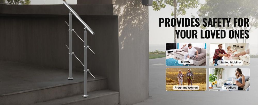 VEVOR 119,9 cm Handläufe für Außentreppen 2 Querstangen Treppe für Veranda Deck, Bodenstehend-a, 2 Horizontale Stangen-a