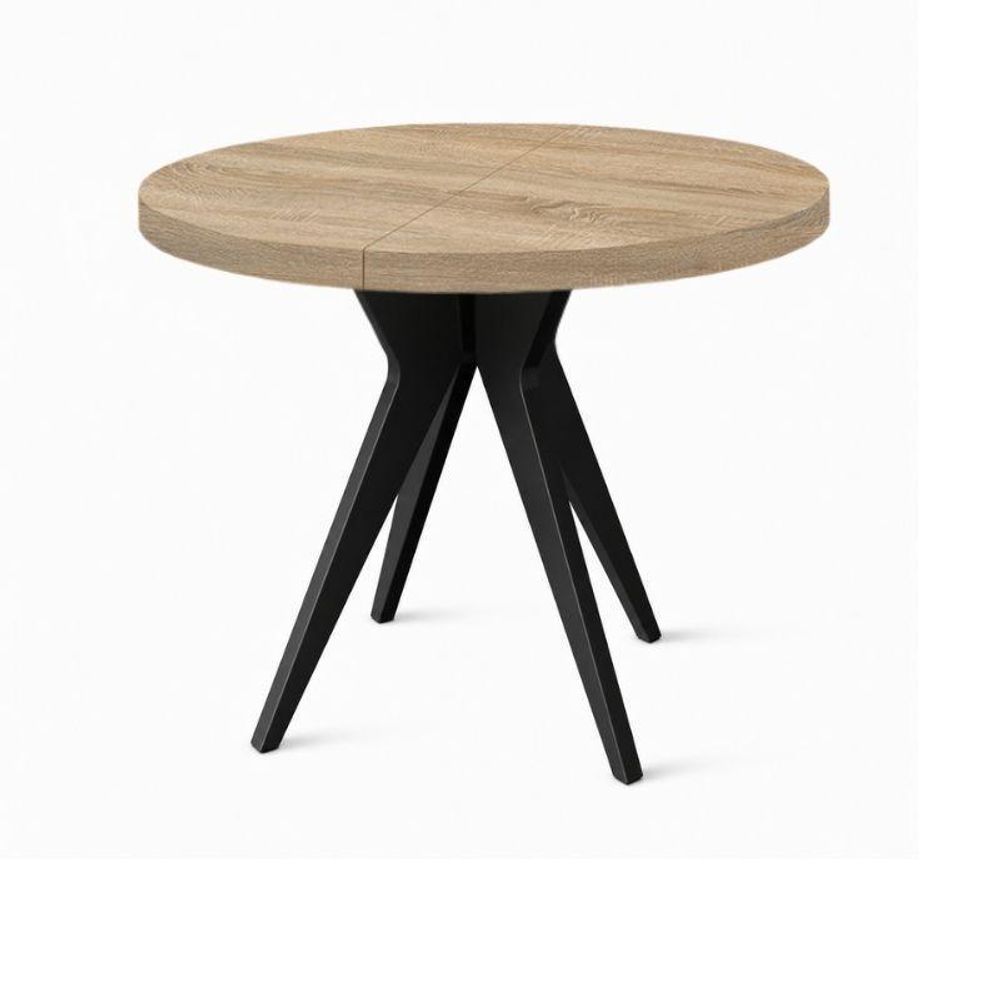 Wohnzimmer Esstisch  VENTO runder Tisch 100 cm, ausziehbar auf 200 cm, für Küche, Esszimmer, Wohnzimmer, Eiche Craft Golden/Schwarz