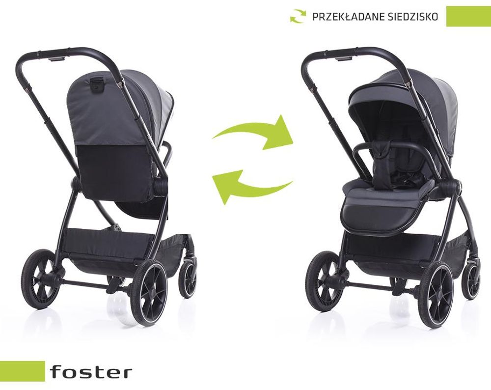 4Baby | Wózek spacerowy - Grafitowy - Obrotowe siedzisko - Lekki - Terenowy - Składany jedną ręką - duże koła - do 22 kg - Foster