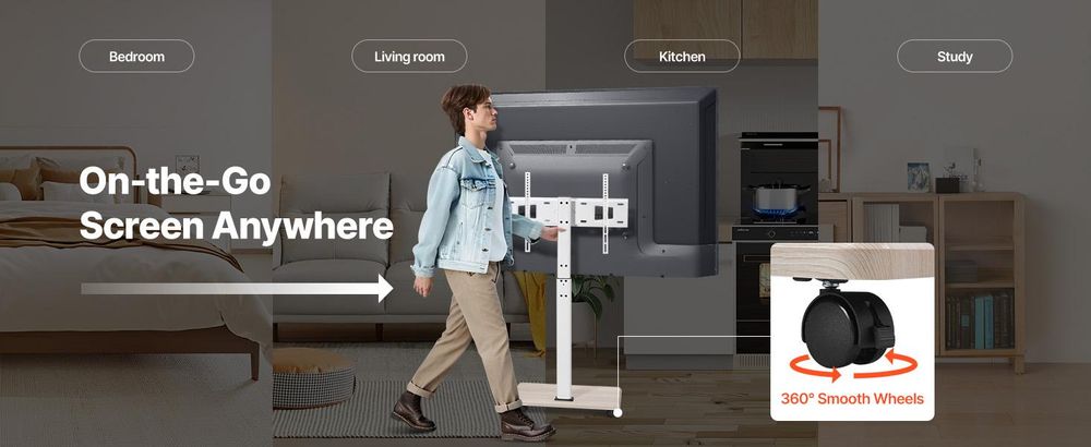 VEVOR Rollender TV-Ständer, Mobiler TV-Wagen für 35-100 Zoll LED/LCD/OLED Flach-/Curved-TVs, Tragbarer Monitorständer mit Rädern für bis zu 198 lbs für Wohnzimmer, Schlafzimmer, Büro, Außenbereich, Max VESA 800x600mm, 1-Layer Tray-a, 1 Halter-a