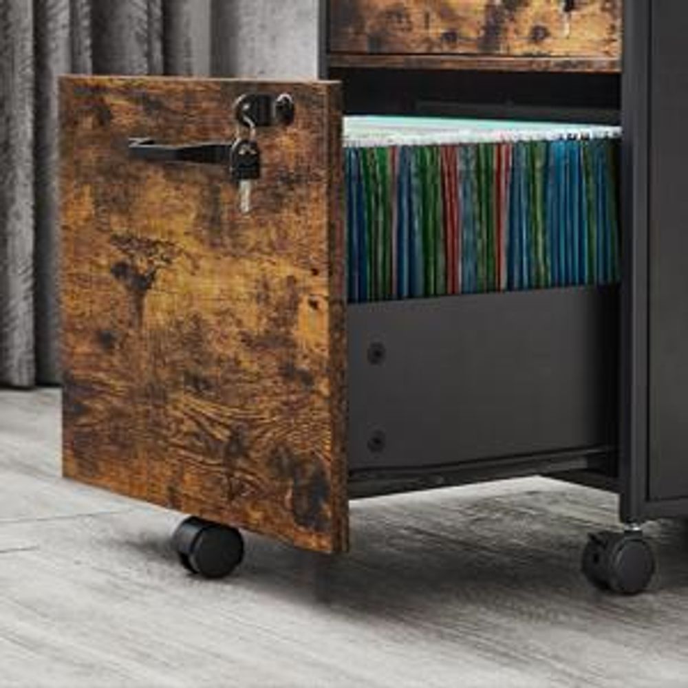 VASAGLE Aktenschrank Rollcontainer, Büroschrank mit Schubladen, rollen
