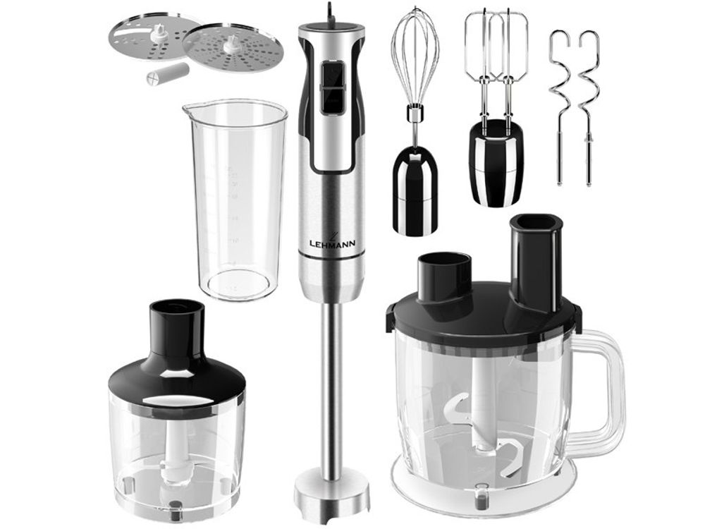 Stabmixer TURBO 1200W LEHMANN Edelstahl Mixer Mixstab Pürierstab Quirl, Rührhaken SET 9in1