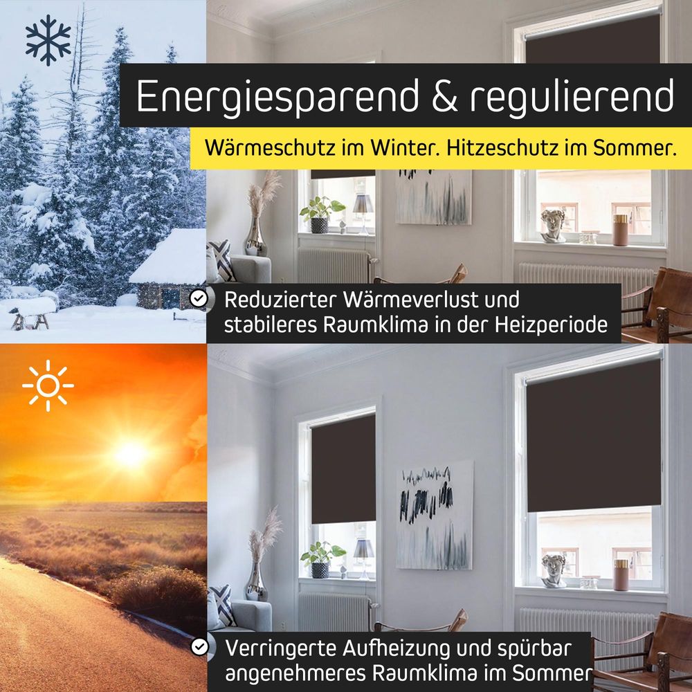 Verdunkelungsrollo Thermorollo Fenster Tenebra ohne Bohren Klemmfix 140x160cm grau