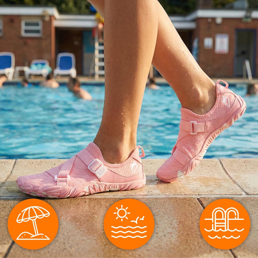 Wasserschuhe Badeschuhe Damen EVI SPORT WaveRunner 39 Verstellbar Seeigelschutz Schnelltrocknend Rosa Pink Lagoon - Strandschuhe Schwimmschuhe