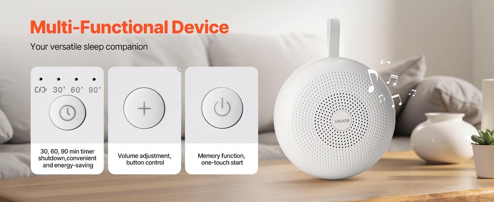 VEVOR Einschlafhilfe, White Noise Machine, 30 Musiktitel, 3-in-1-Soundmaschine mit weißem Rauschen, automatischer Abschaltfunktion, sanftem Ringlicht & Speicherfunktion, Rauschgerät