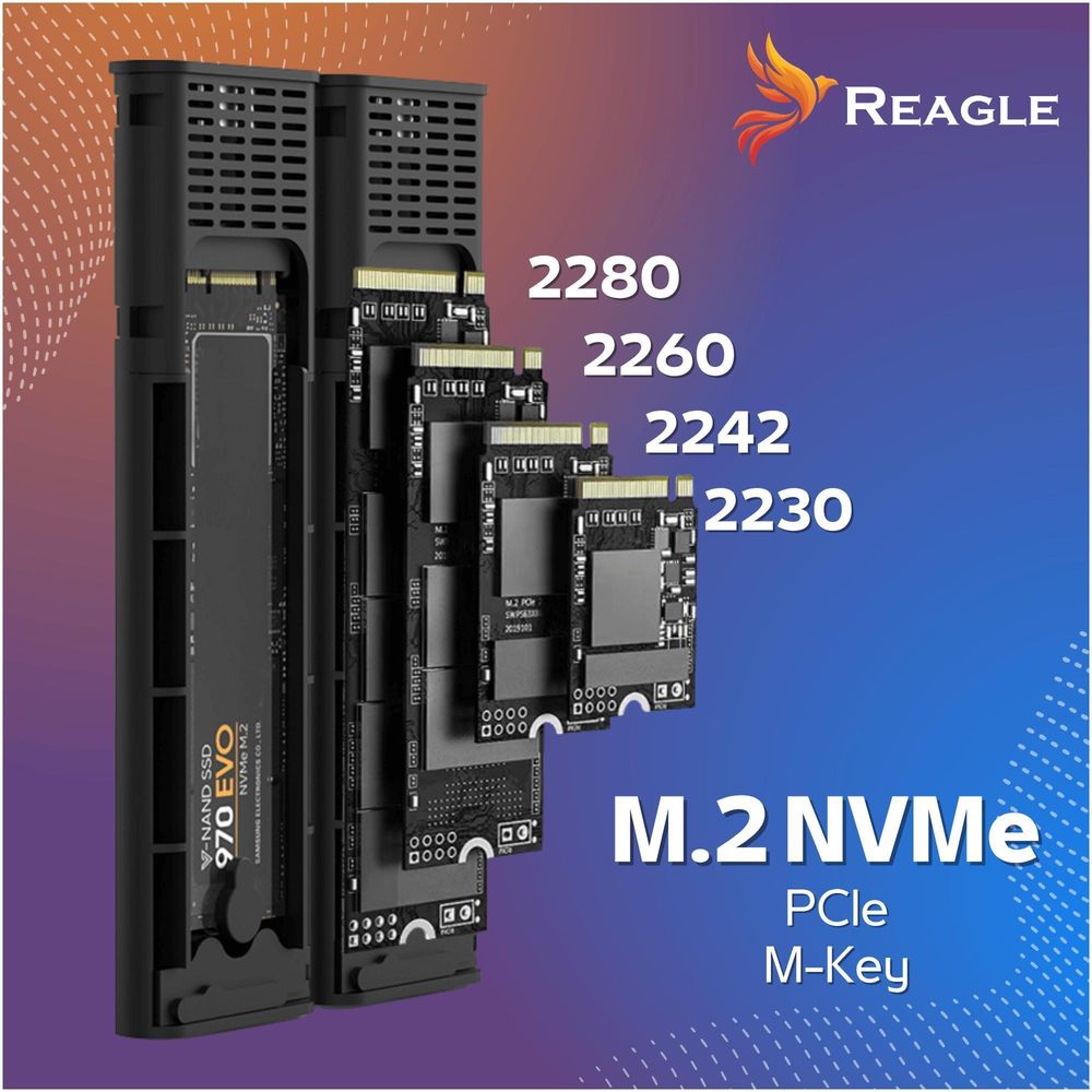 Reagle NVMe M.2 SSD Gehäuse Dual USB-C 3.2 10Gbps PCIe Adapter für 2x M2 SSD Aluminium Tool-Free kompatibel Windows Mac Linux
