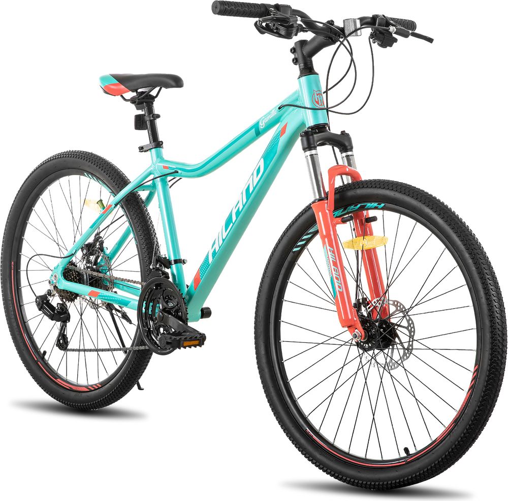 HILAND 26 Zoll Mountainbike Damen mit Lock-Out Federgabel 21 Gang Shimano Aluminiumrahmen Doppelscheibenbremse Studenten-Pendlerfahrrad, Mint grün