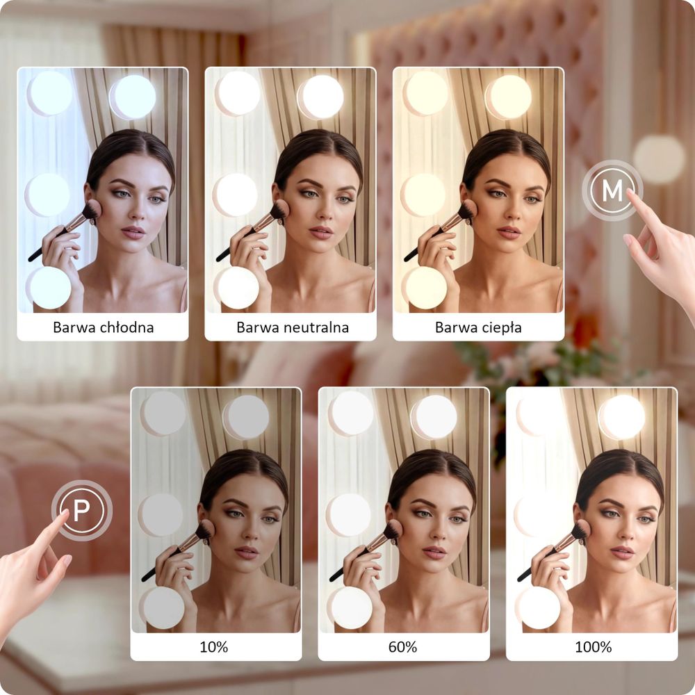 Lustro do makijażu złote make-up 60cm 10 LED barwa światła