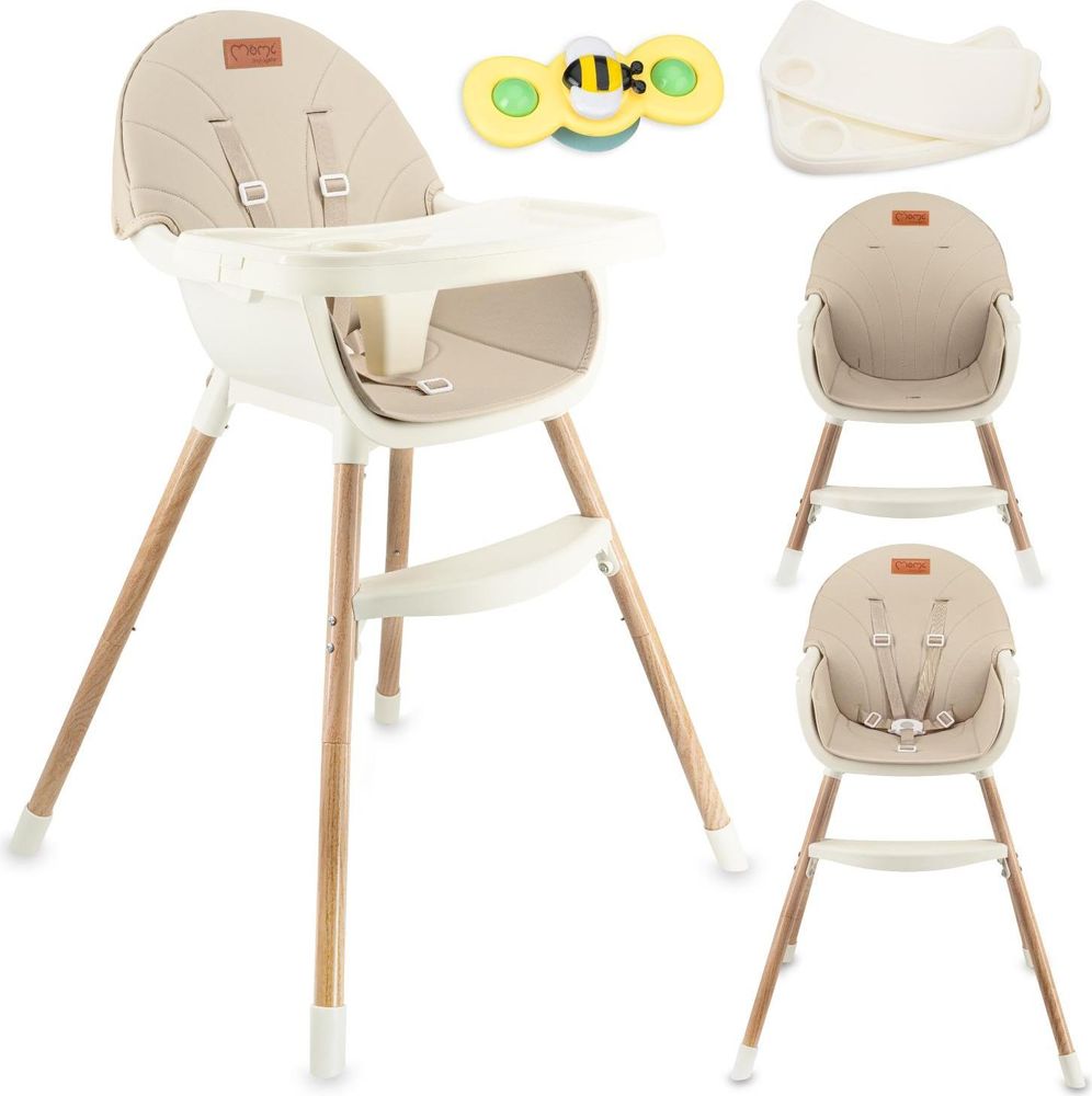 MoMi REKI – Evolutiver Baby Hochstuhl mit 2 Sitzpositionen & spülmaschinenfester Tablett, 6–36 Monate, bis 20 kg – Beige