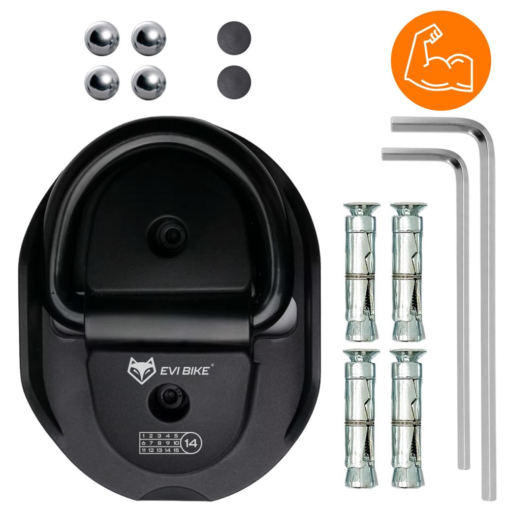 Wandanker Bodenanker für Fahrrad & Motorrad Diebstahlsicherung, 14mm Stahlöse inkl. Montageset, EVI BIKE LockPoint